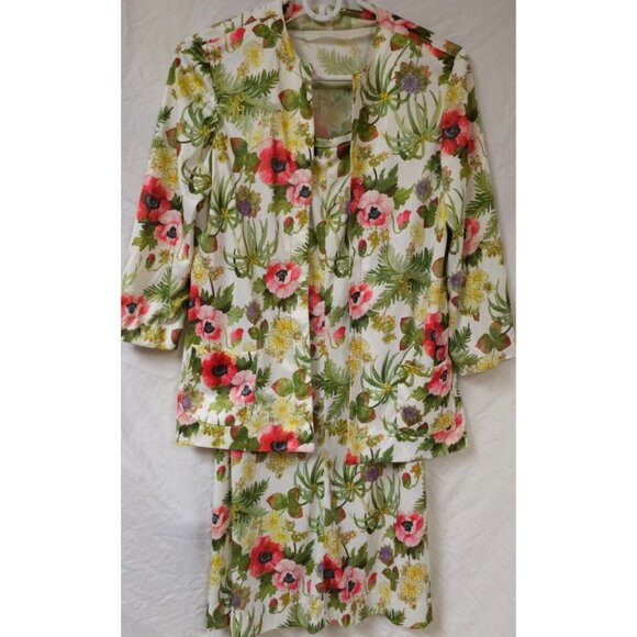 Vtg 70's Yves Jennet Floral Botanical Boho Sleeveless Zip Dress & Jacket - Picture 1 of 10